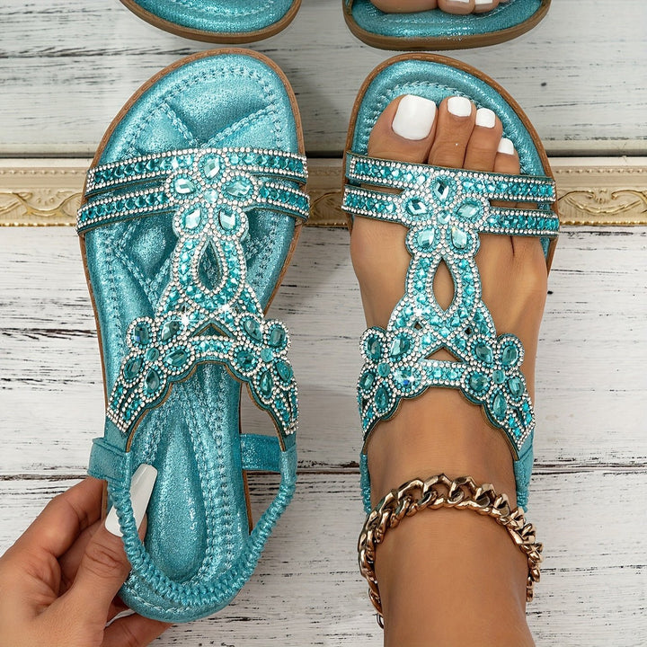 Women's Orthopedic Boho Rhinestone Slip-On Sandals - Sky Blue