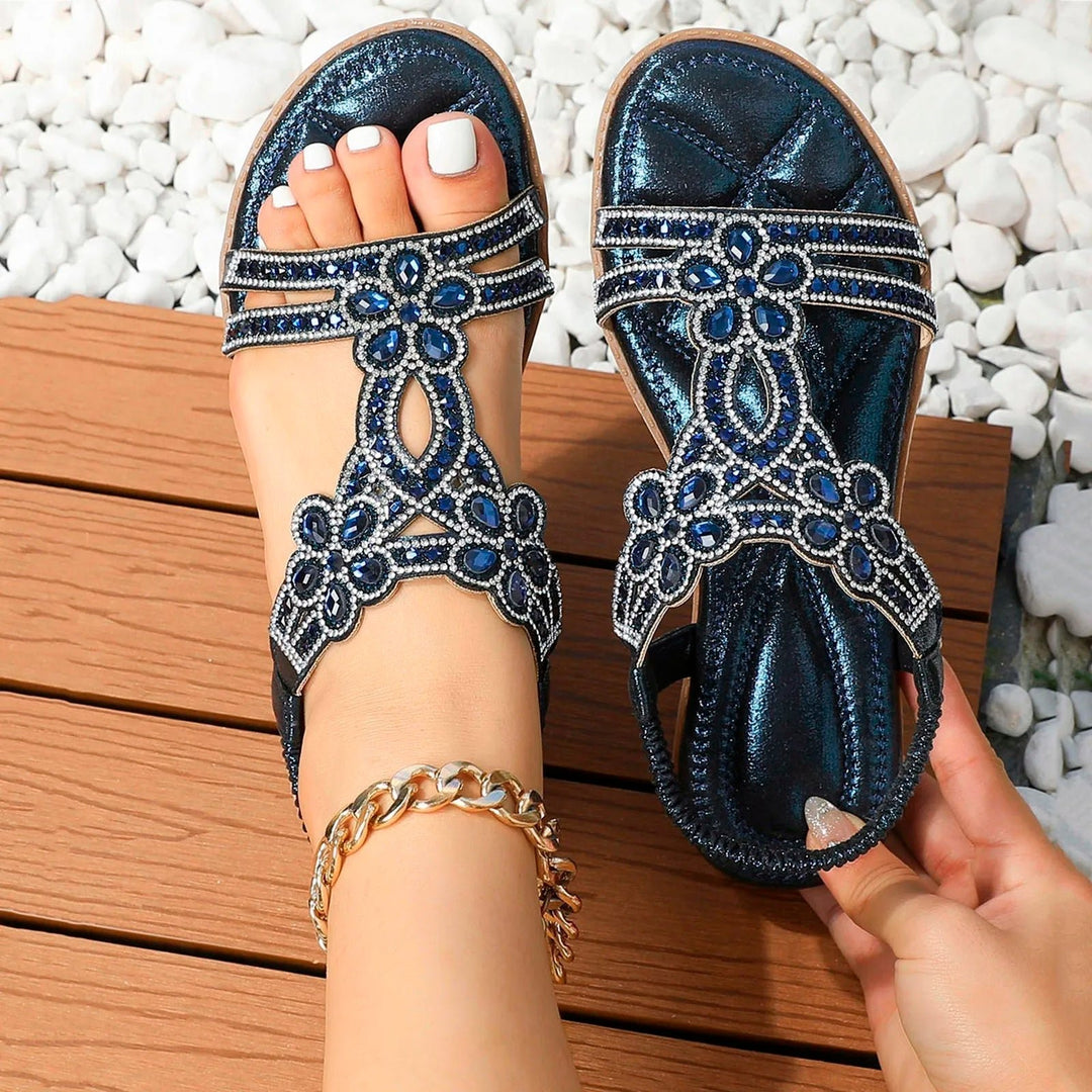 Women's Orthopedic Boho Rhinestone Slip-On Sandals - Blue