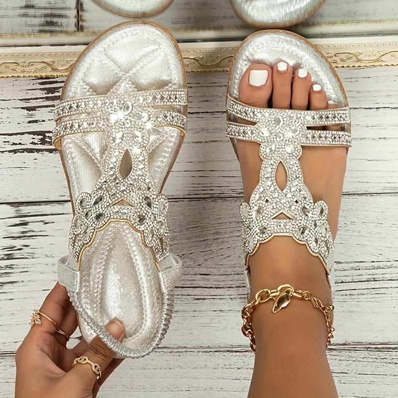 Women's Orthopedic Boho Rhinestone Slip-On Sandals - Silver