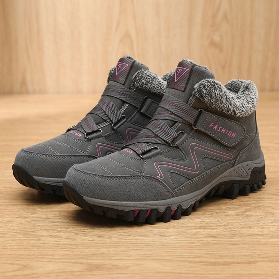 Women's Orthopedic Boots Faux Fur Lace-Up Winter Ankle Boots - Gray Pink