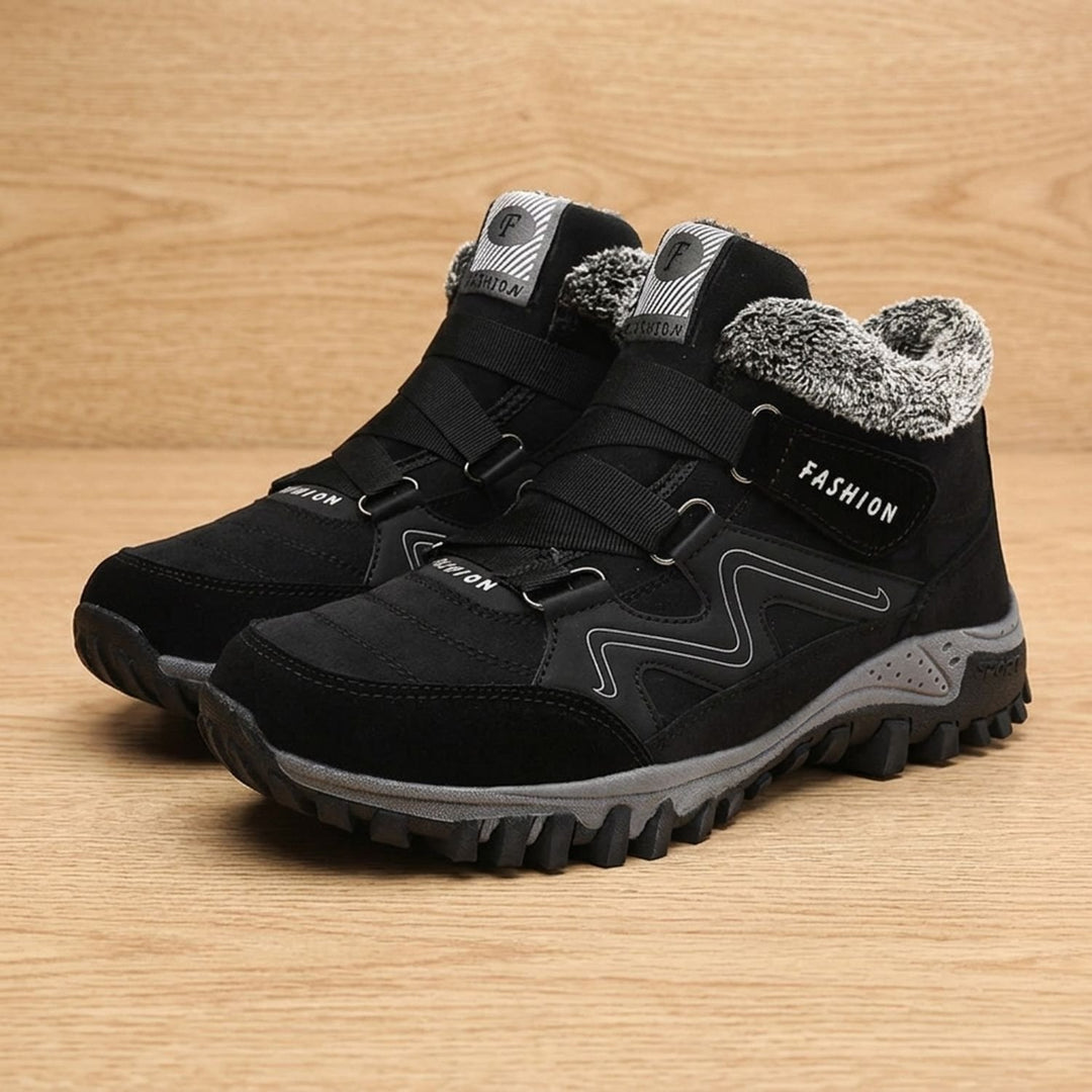 Women's Orthopedic Boots Faux Fur Lace-Up Winter Ankle Boots - Black