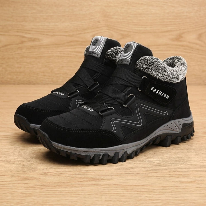 Women's Orthopedic Boots Faux Fur Lace-Up Winter Ankle Boots - Black