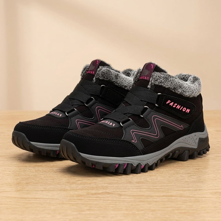 Women's Orthopedic Boots Faux Fur Lace-Up Winter Ankle Boots - Black Pink
