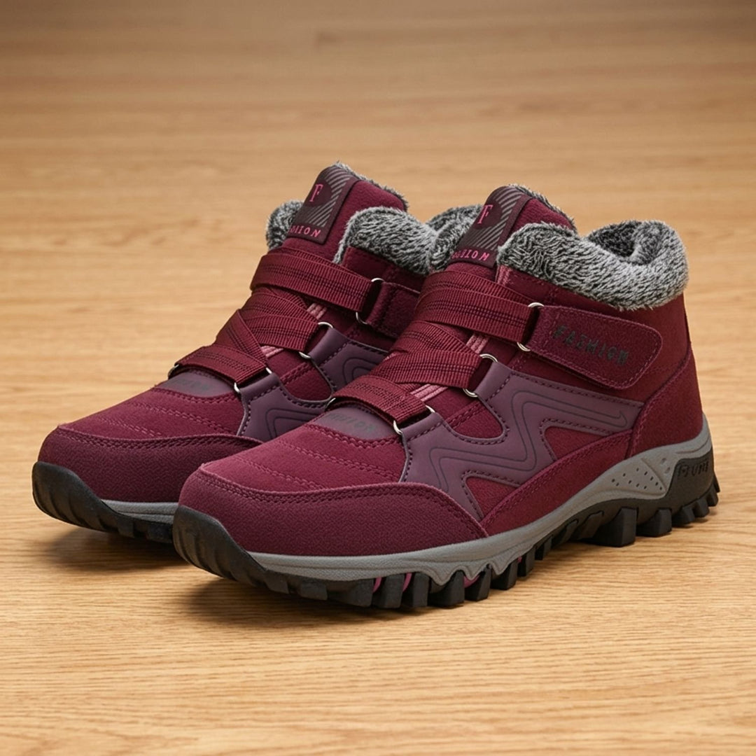 Women's Orthopedic Boots Faux Fur Lace-Up Winter Ankle Boots - Red