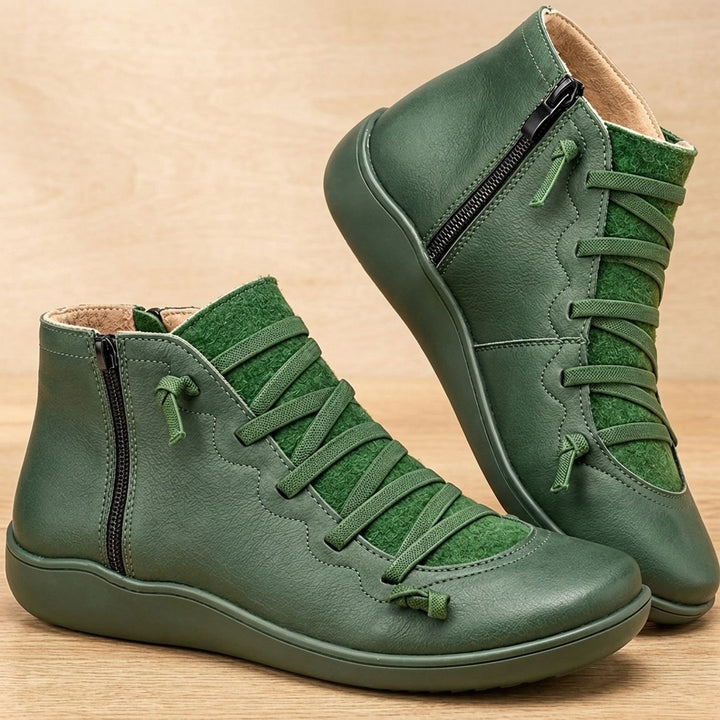 Women's Orthopedic Boots Lace-Up Side-Zip Flat Ankle Booties - Green