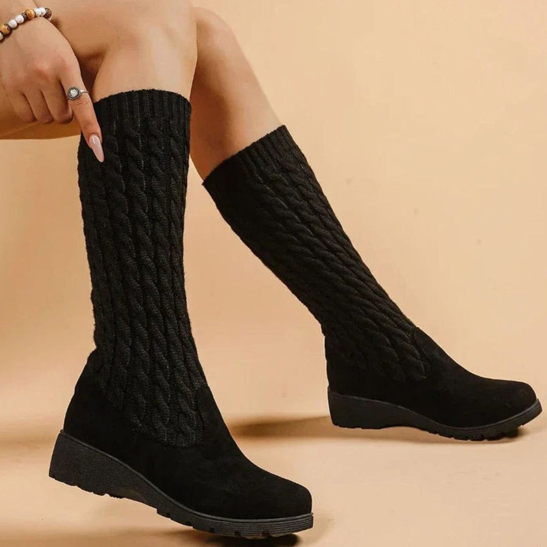 Women's Orthopedic Cable-Knit Suede Wedge Knee-High Boots
