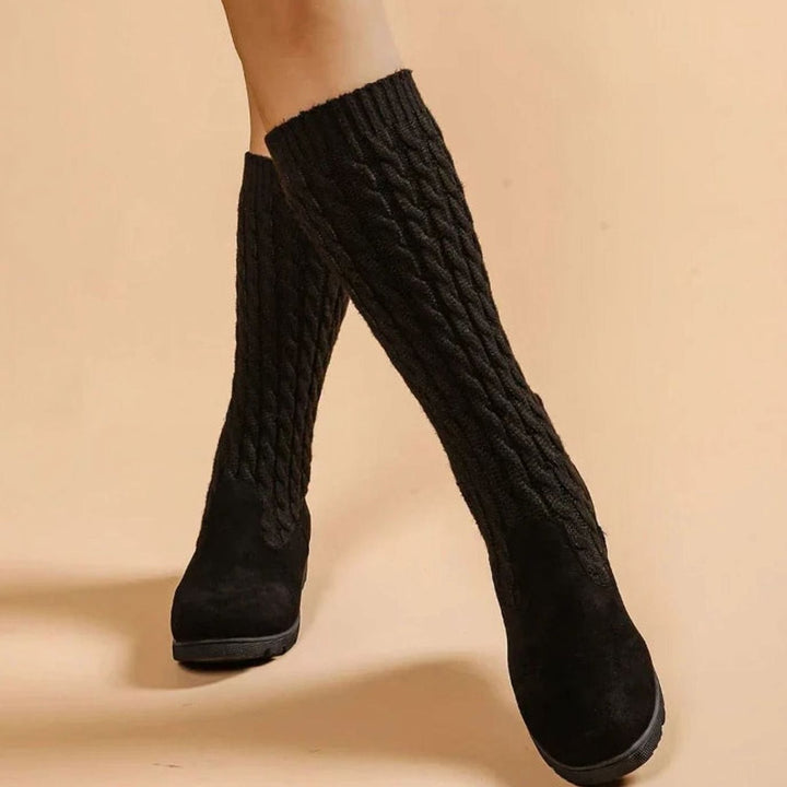 Women's Orthopedic Cable-Knit Suede Wedge Knee-High Boots