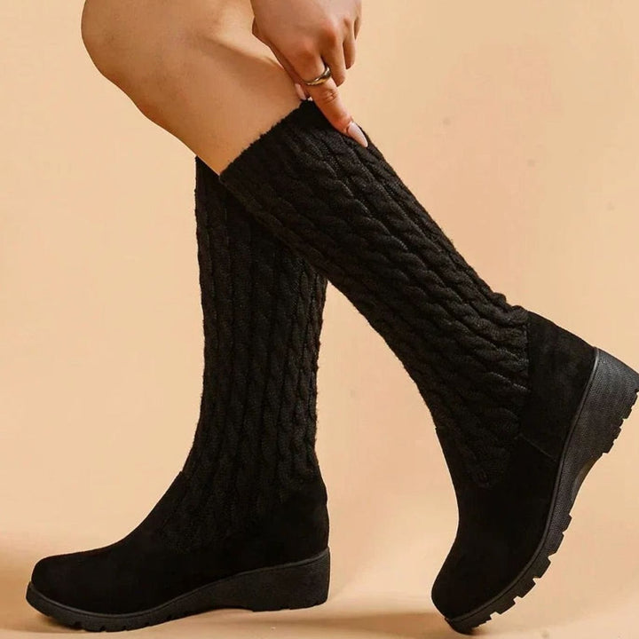 Women's Orthopedic Cable-Knit Suede Wedge Knee-High Boots