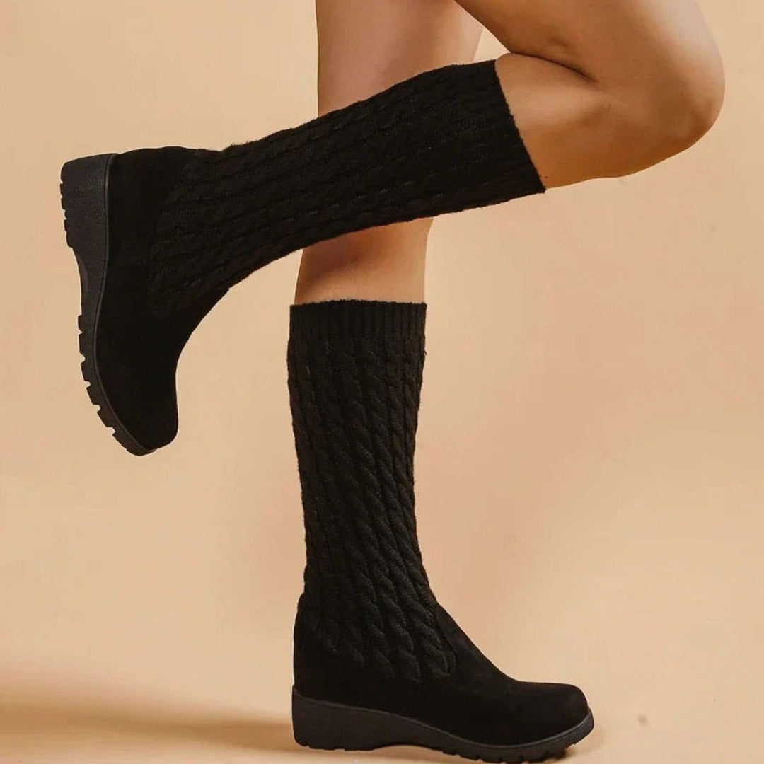 Women's Orthopedic Cable-Knit Suede Wedge Knee-High Boots