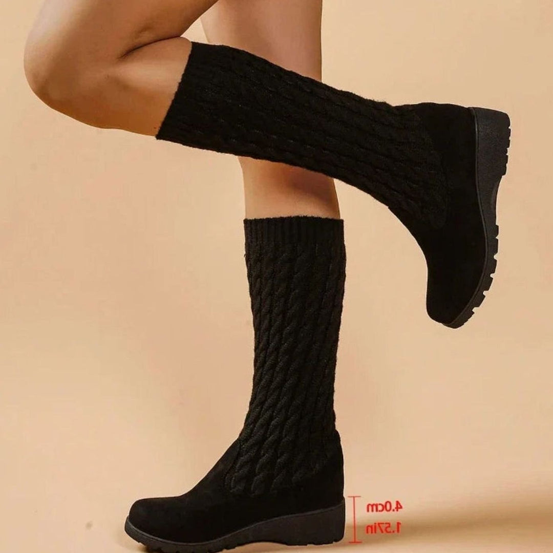 Women's Orthopedic Cable-Knit Suede Wedge Knee-High Boots