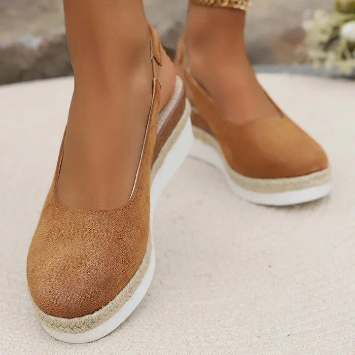 Women's Orthopedic Closed-Toe Espadrille Slingback Wedge Sandals - Khaki