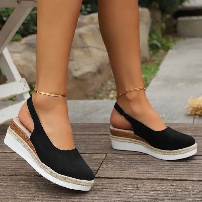 Women's Orthopedic Closed-Toe Espadrille Slingback Wedge Sandals - Black