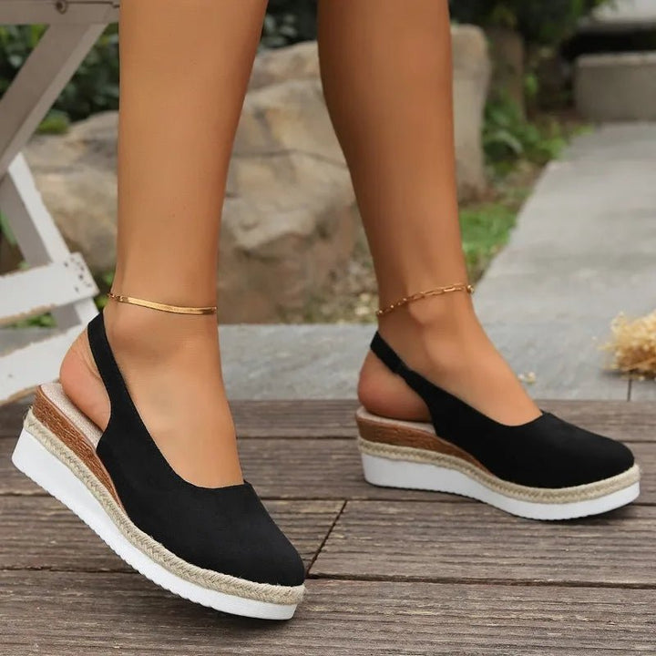 Women's Orthopedic Closed-Toe Espadrille Slingback Wedge Sandals - Black