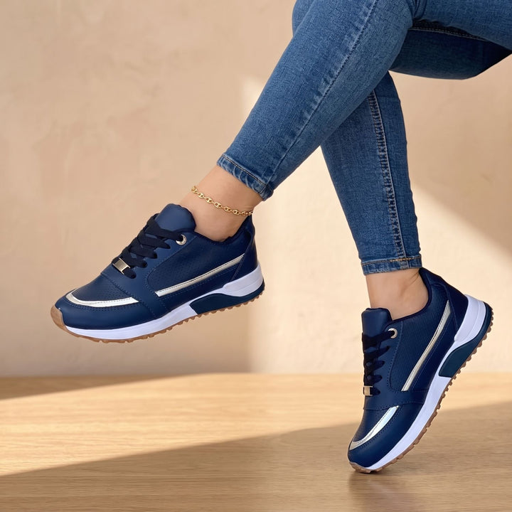 Women's Orthopedic Comfort Lace-Up Cushioned Sneakers - Blue