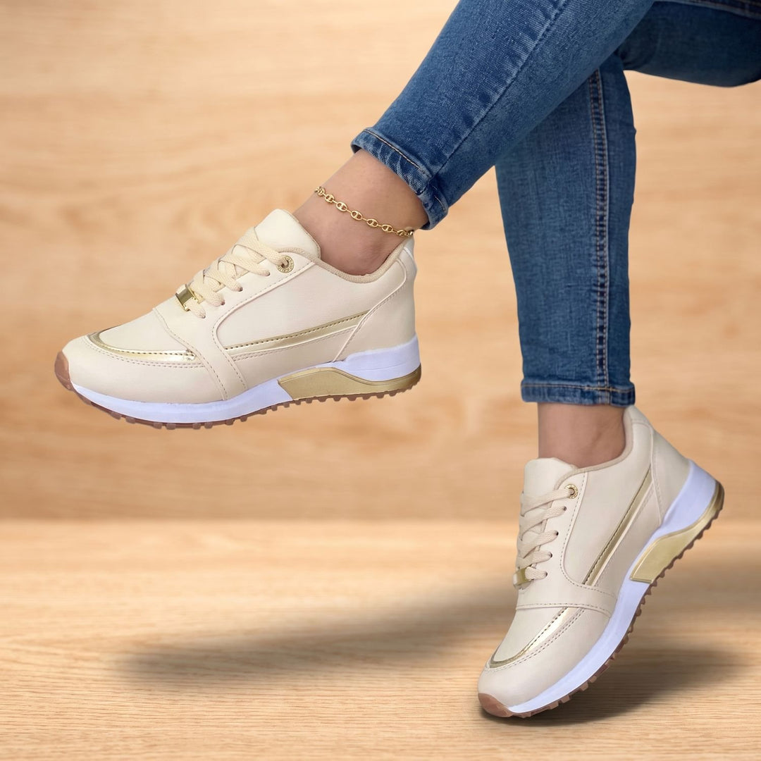 Women's Orthopedic Comfort Lace-Up Cushioned Sneakers - Gold
