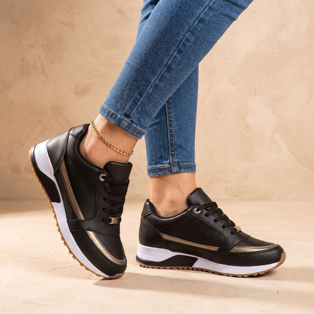 Women's Orthopedic Comfort Lace-Up Cushioned Sneakers - Black