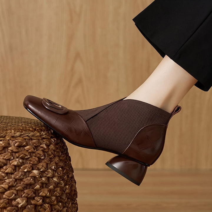 Women's Orthopedic Elastic-Panel Block-Heel Ankle Boots - Brown