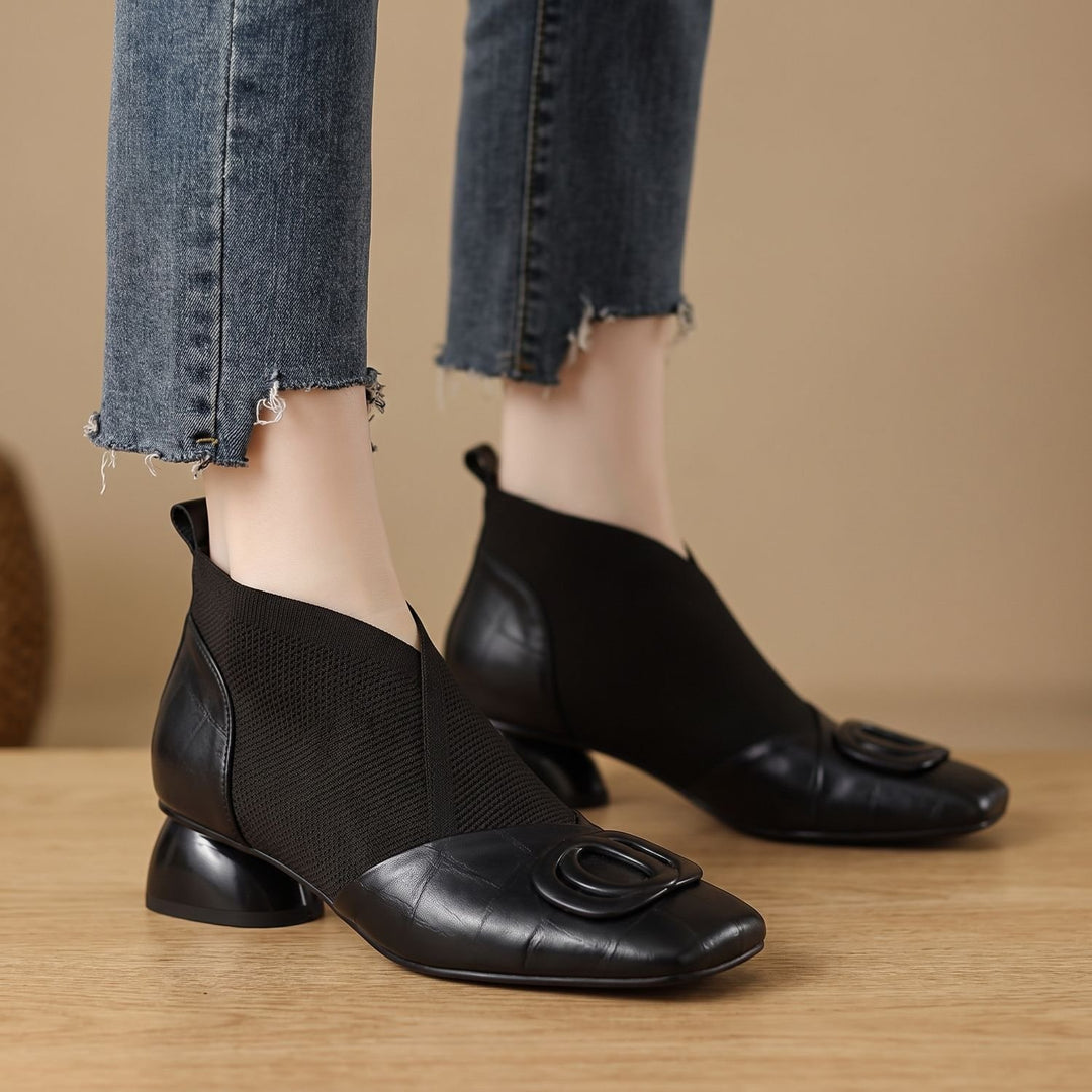 Women's Orthopedic Elastic-Panel Block-Heel Ankle Boots - Black