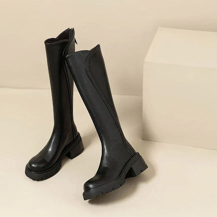 Women's Orthopedic Knee-High Back-Zip Leather Boots - Black
