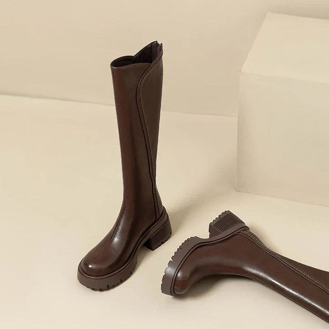 Women's Orthopedic Knee-High Back-Zip Leather Boots - Brown