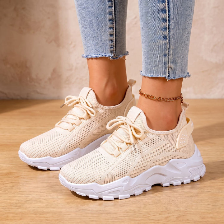 Women's Orthopedic Knit Lace-Up Chunky Sneakers - Beige
