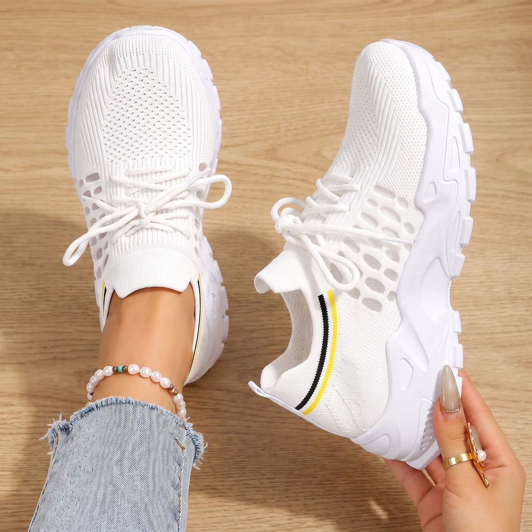 Women's Orthopedic Knit Lace-Up Chunky Sneakers - White