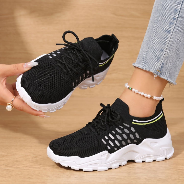 Women's Orthopedic Knit Lace-Up Chunky Sneakers - Black