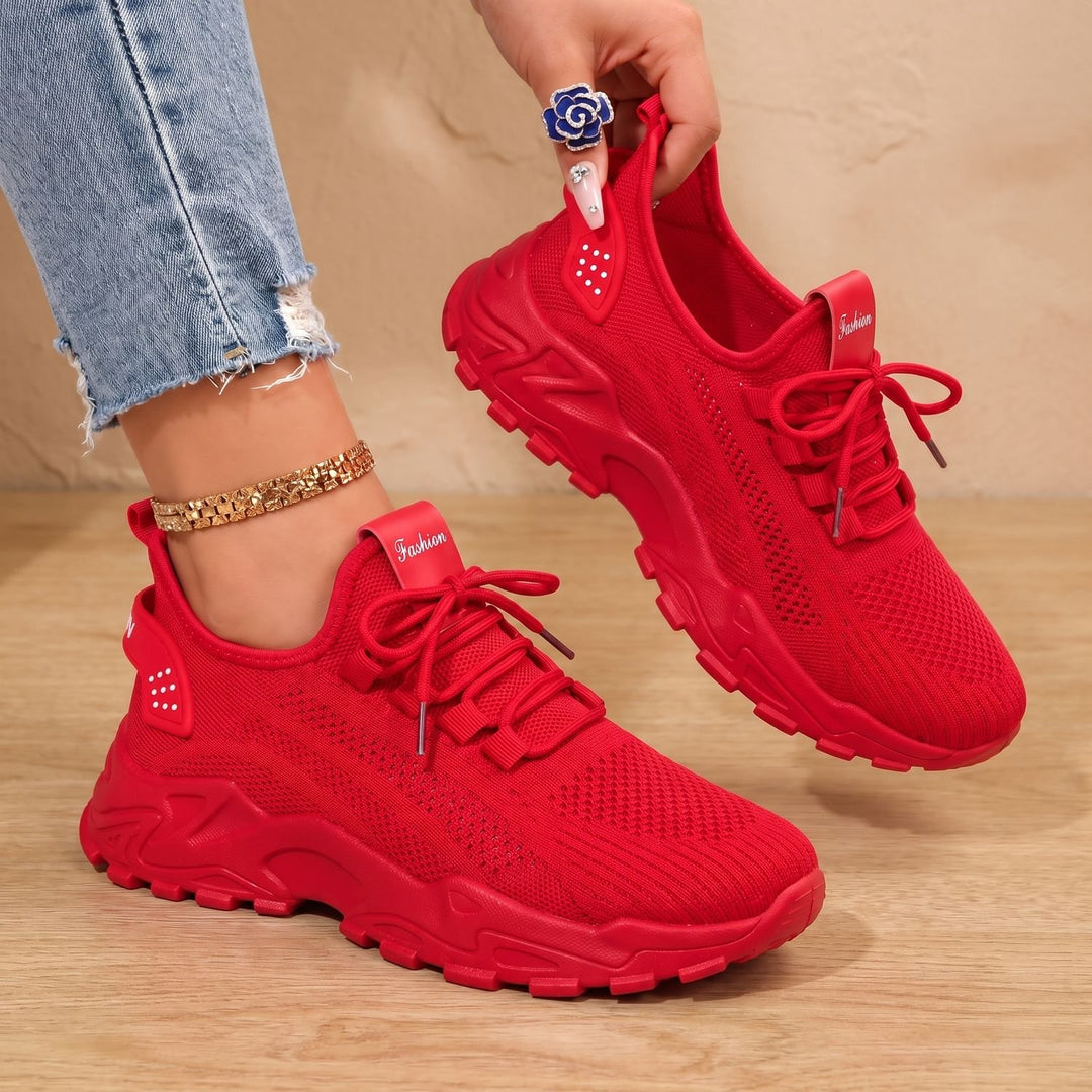 Women's Orthopedic Knit Lace-Up Chunky Sneakers - Red