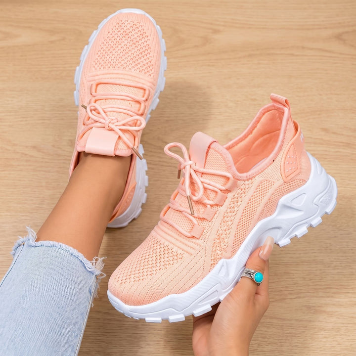 Women's Orthopedic Knit Lace-Up Chunky Sneakers - Pink