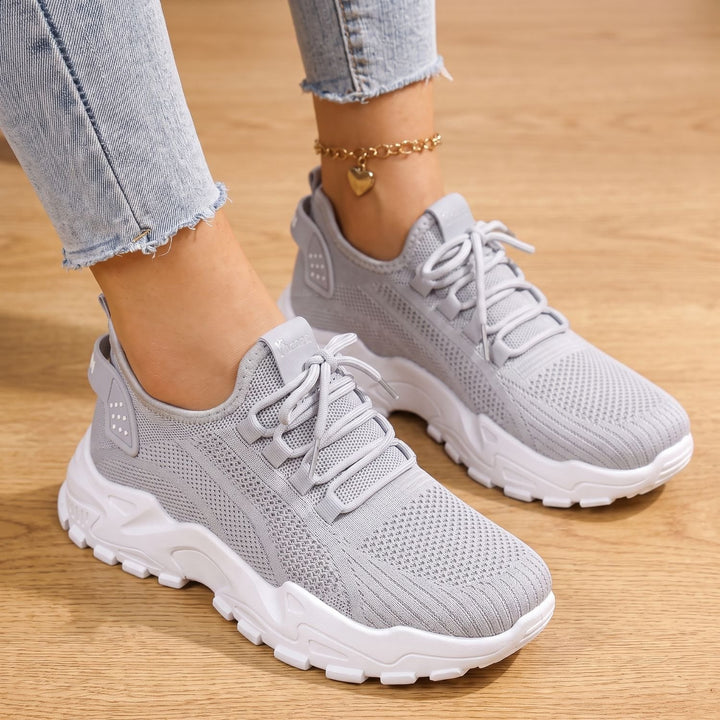 Women's Orthopedic Knit Lace-Up Chunky Sneakers - Gray