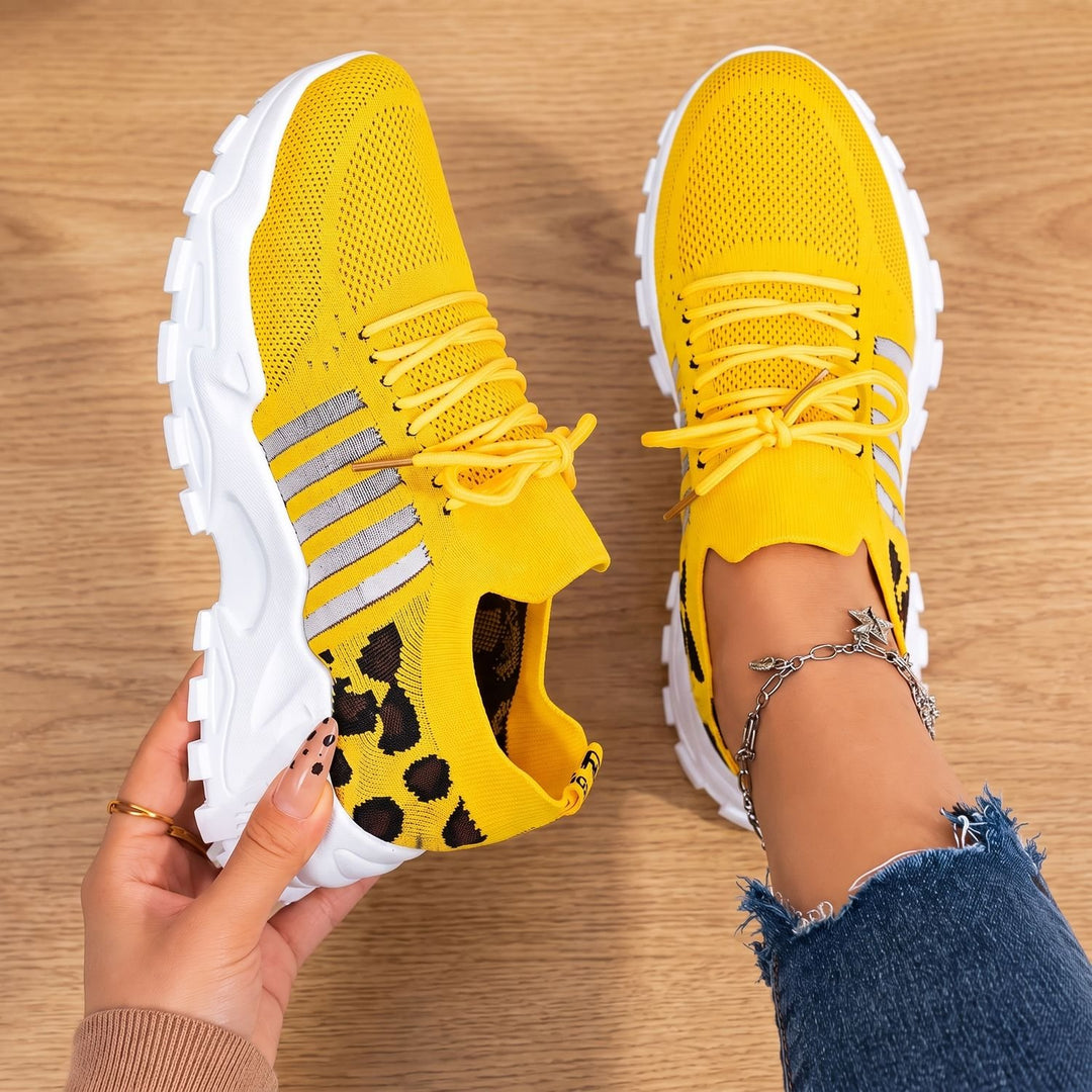 Women's Orthopedic Knit Lace-Up Chunky Sneakers - Yellow