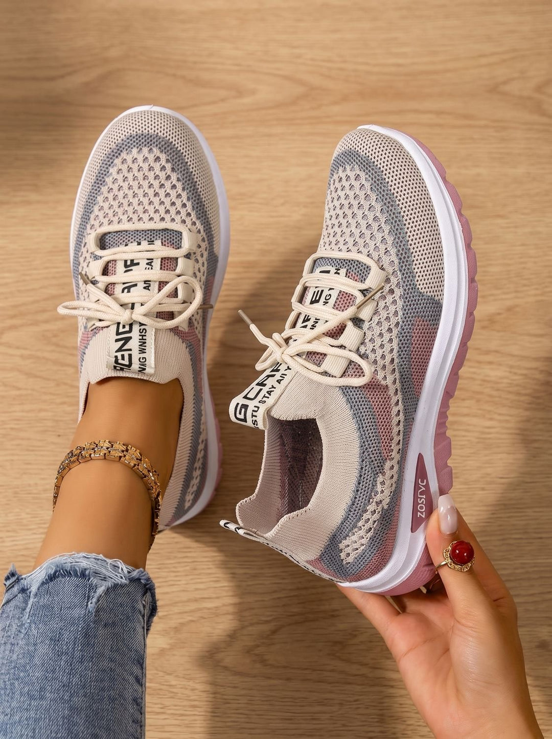 Women's Orthopedic Lace-Up Breathable Mesh Sneakers - Khaki