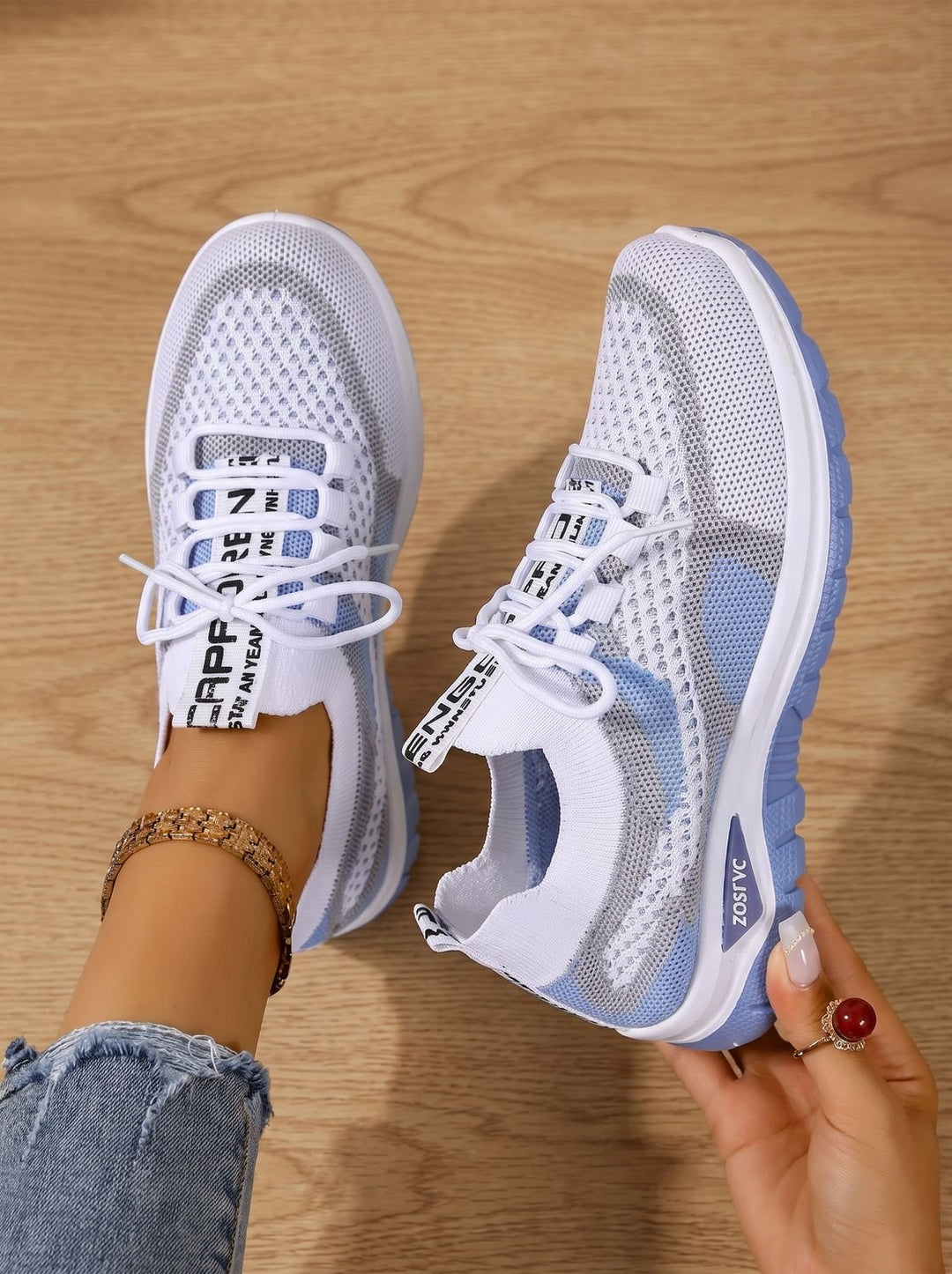 Women's Orthopedic Lace-Up Breathable Mesh Sneakers - Blue