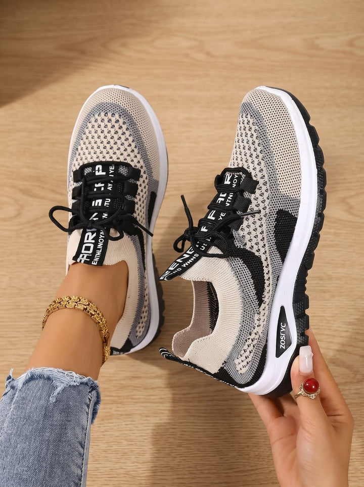 Women's Orthopedic Lace-Up Breathable Mesh Sneakers - Black