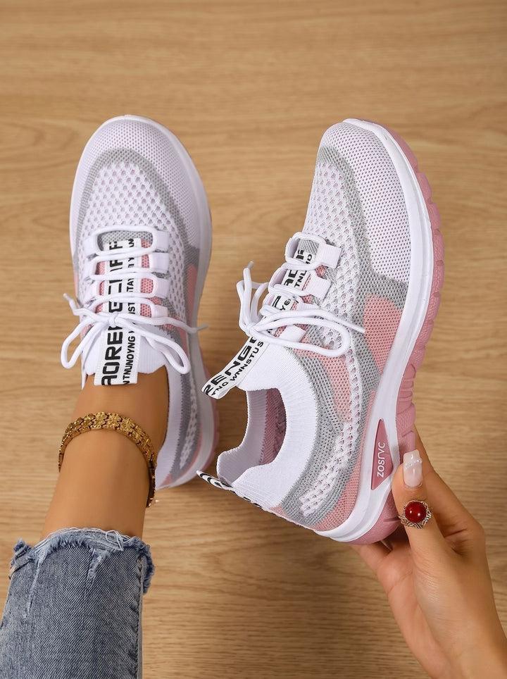 Women's Orthopedic Lace-Up Breathable Mesh Sneakers - Pink