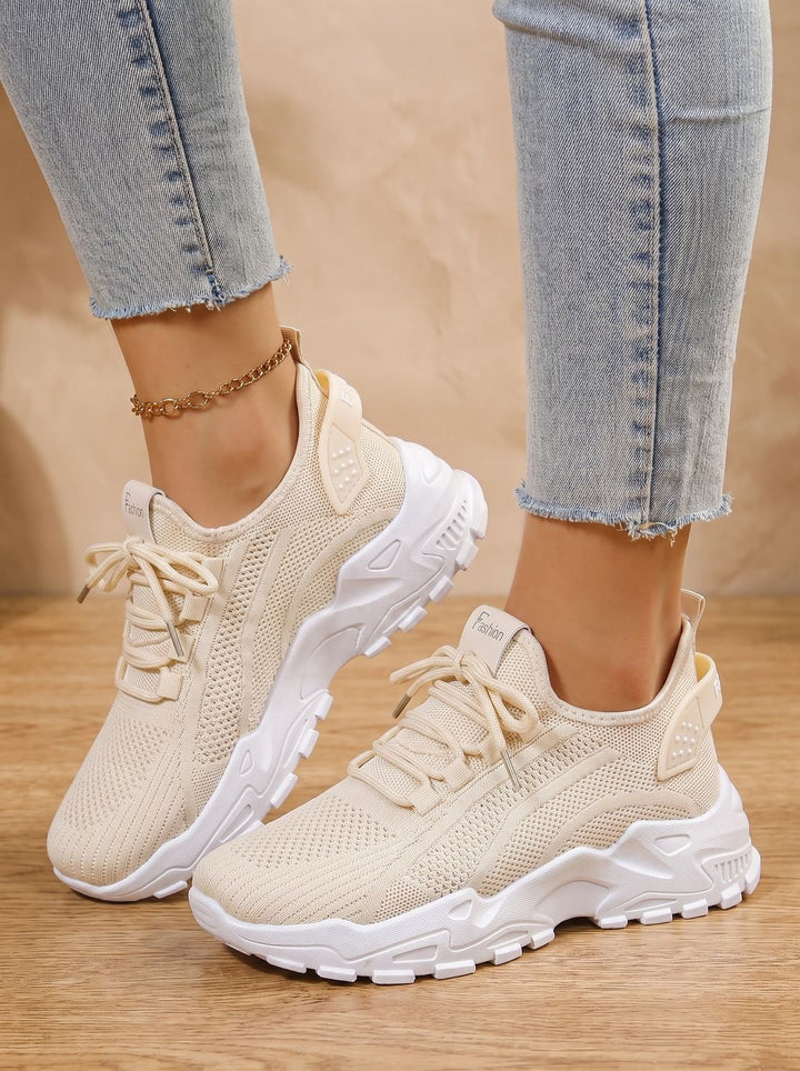 Women's Orthopedic Lace-Up Chunky Sole Mesh Sneakers - Khaki
