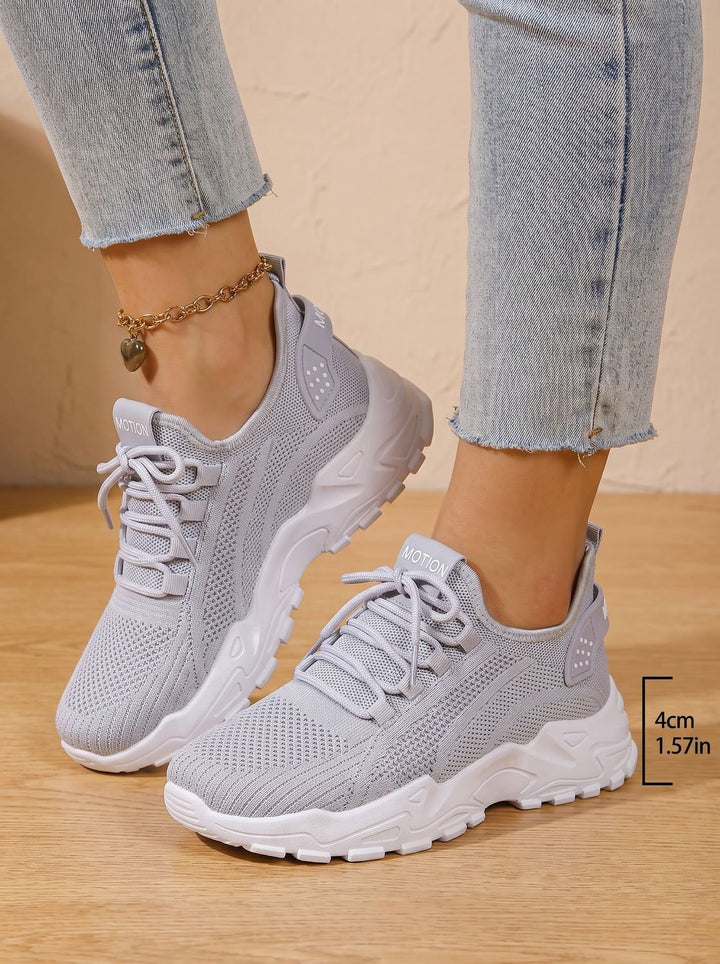Women's Orthopedic Lace-Up Chunky Sole Mesh Sneakers - Grey