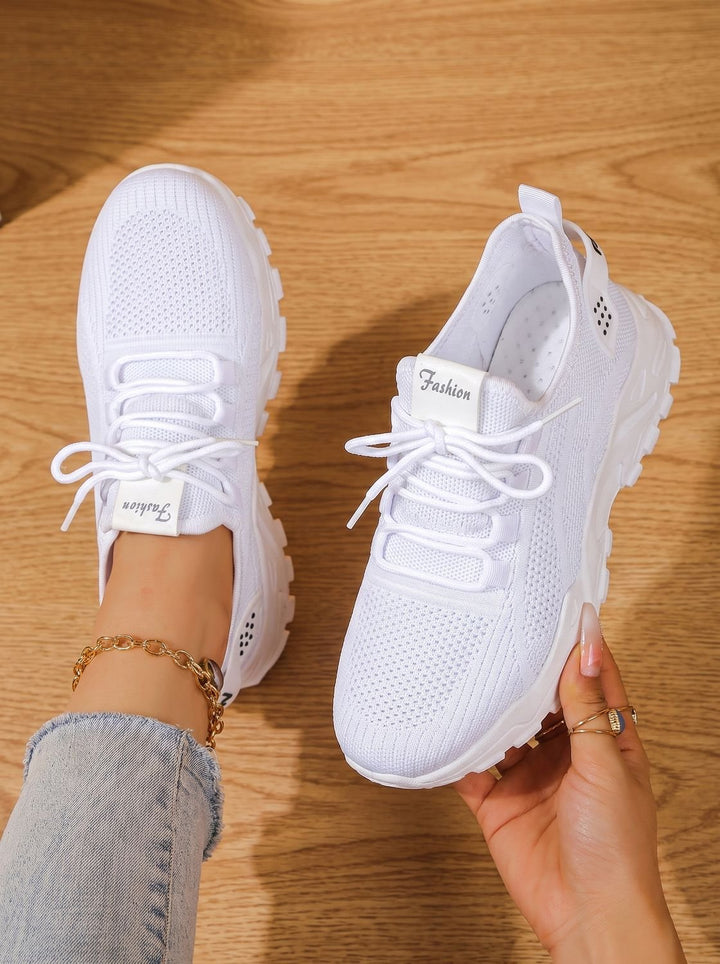 Women's Orthopedic Lace-Up Chunky Sole Mesh Sneakers - White 2