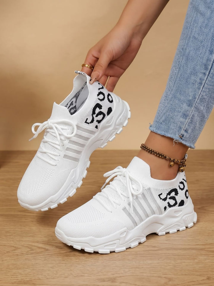 Women's Orthopedic Lace-Up Chunky Sole Mesh Sneakers - White 3