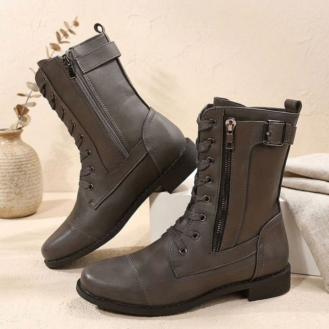 Women's Orthopedic Lace-Up Combat Boots Wide Toe Box - Tan Brown
