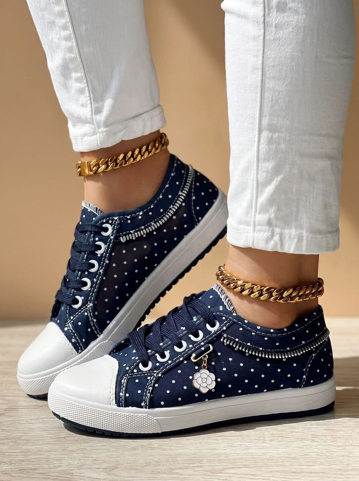Women's Orthopedic Lace-Up Floral Mesh Low-Top Sneakers - Dark Blue