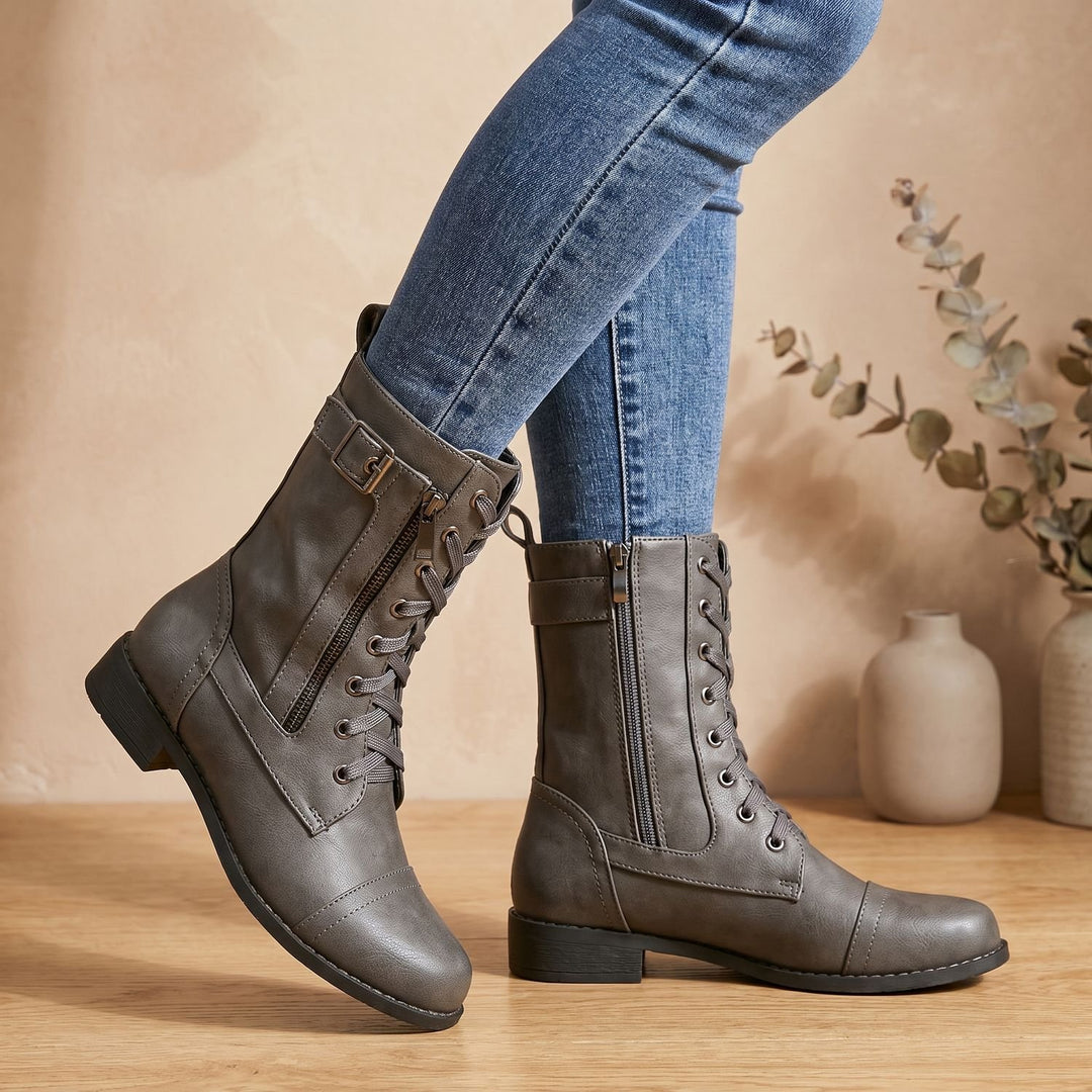Women's Orthopedic Lace-Up Side-Zip Combat Ankle Boots - Gray