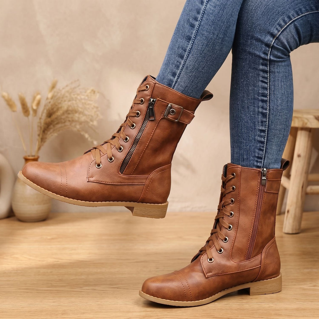 Women's Orthopedic Lace-Up Side-Zip Combat Ankle Boots