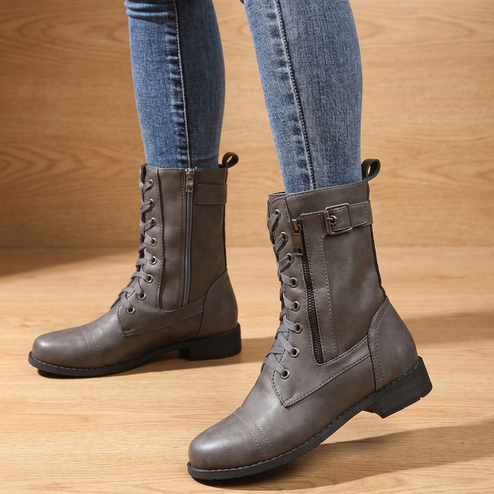 Women's Orthopedic Lace-Up Side-Zip Combat Ankle Boots, Brown - Gray