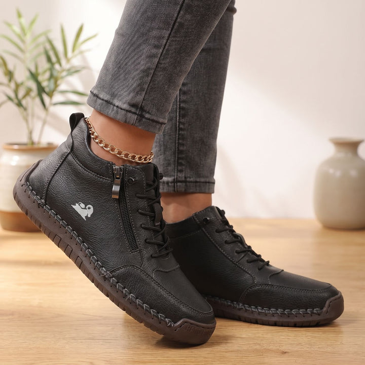 Women's Orthopedic Lace-Up Side-Zip Low-Top Sneakers - Black