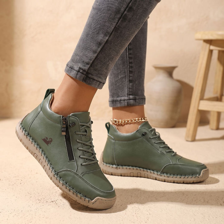 Women's Orthopedic Lace-Up Side-Zip Low-Top Sneakers - Dark Green