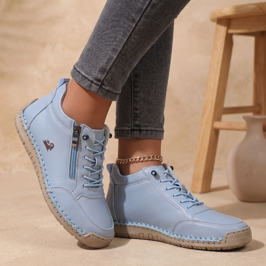Women's Orthopedic Lace-Up Side-Zip Low-Top Sneakers - Blue