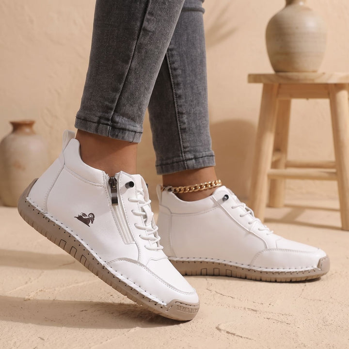Women's Orthopedic Lace-Up Side-Zip Low-Top Sneakers - White