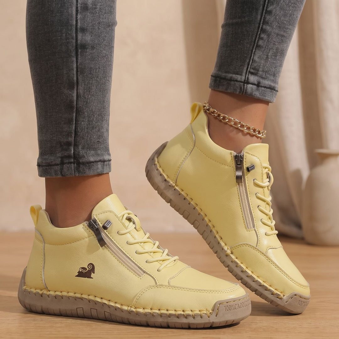 Women's Orthopedic Lace-Up Side-Zip Low-Top Sneakers - Yellow