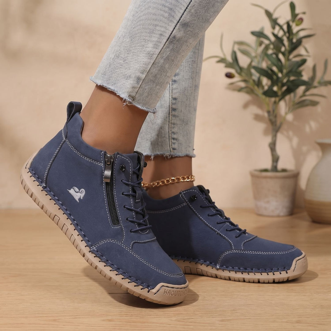 Women's Orthopedic Lace-Up Side-Zip Low-Top Sneakers - Dark Blue
